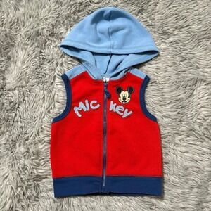 Vintage Disney Mikey Hooded Vest Red Blue Color-block Baby‎ Boy 6-9 Months